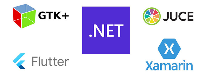 Logos of cross-platform GUI frameworks that can be used for HMI software development.